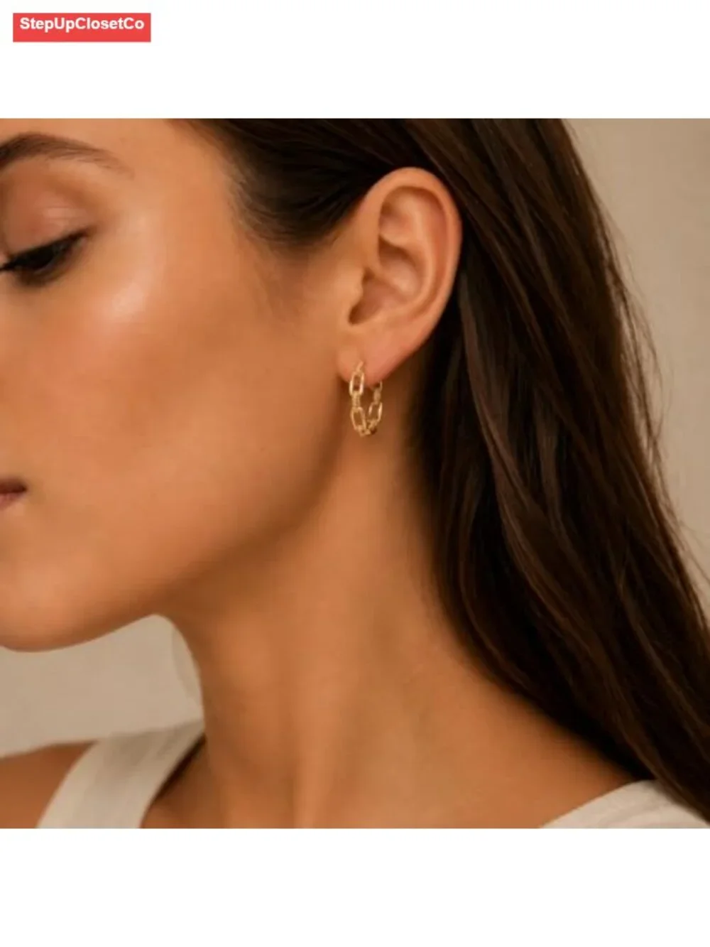 14K Gold Plated Chunky Chain Link Hoop Earrings for Women, Hypoallergenic